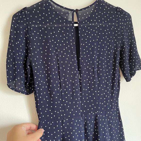 Reformation Gracie Navy Blue Polka Dot Mini Dress SIZE 4 EUC Retro Classic - Picture 12 of 14